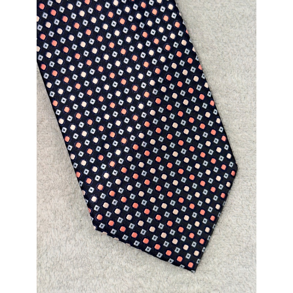 Manzini Neckwear Collection Mens Navy Blue Coral Geometric Square Polyester Tie